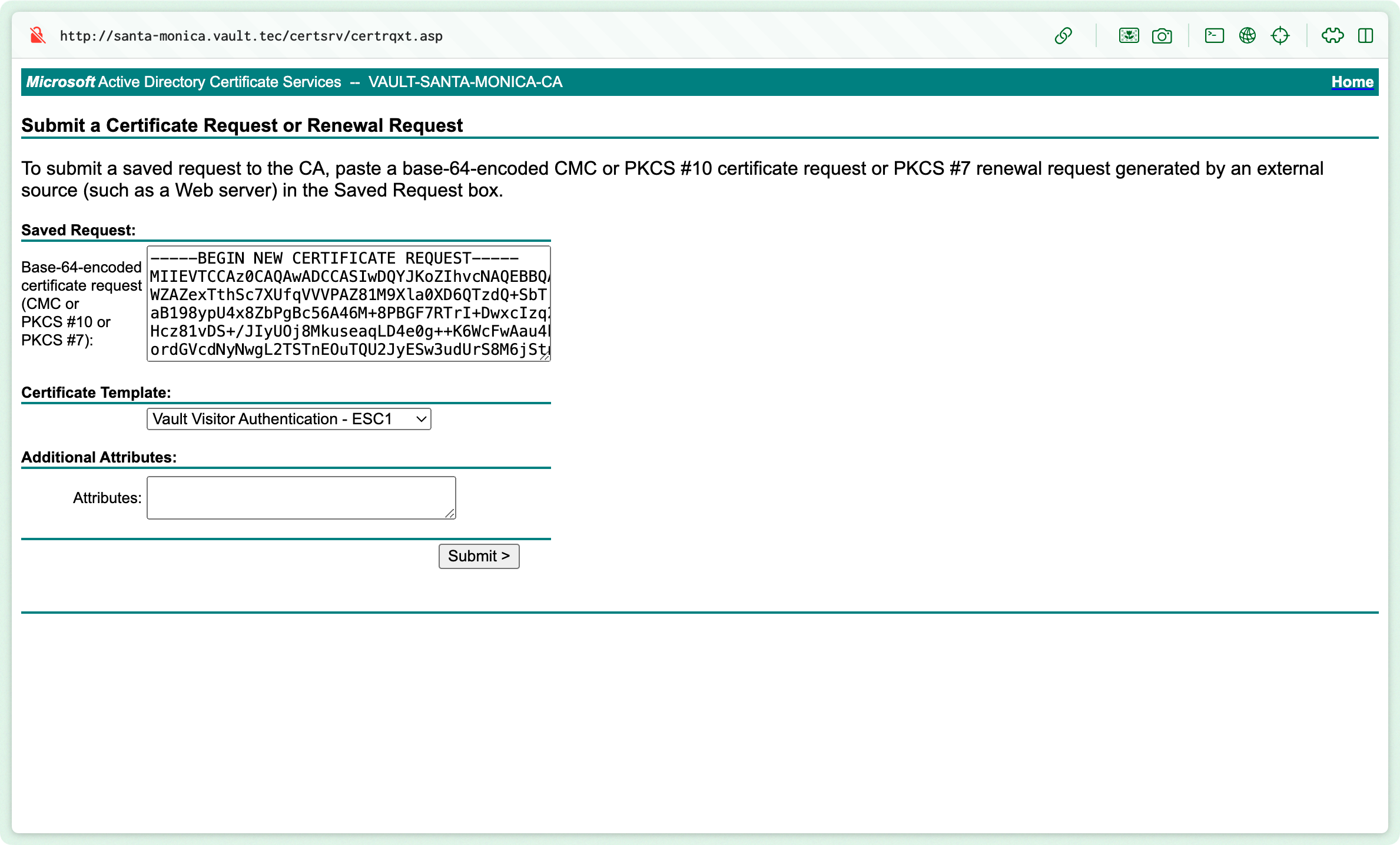 CSR Submission via ADCS Web Enrollment 1