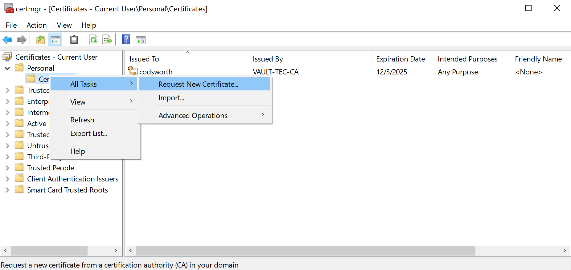 Certificate Request from Join Domain Machine 1