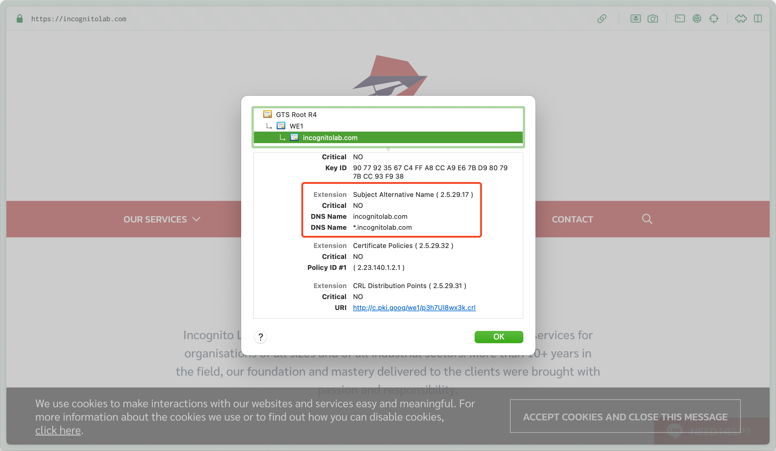 SSL Certificate of Incognito Lab’s Website