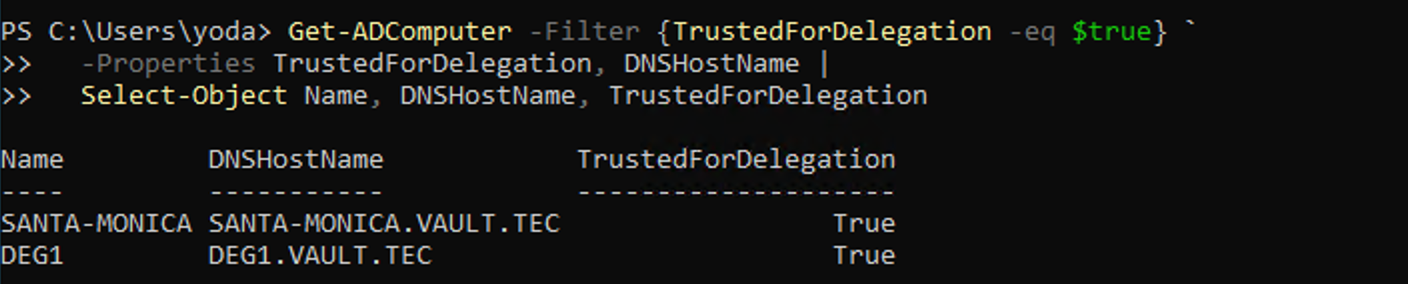 Command to enumeration for Unconstrained Delegation