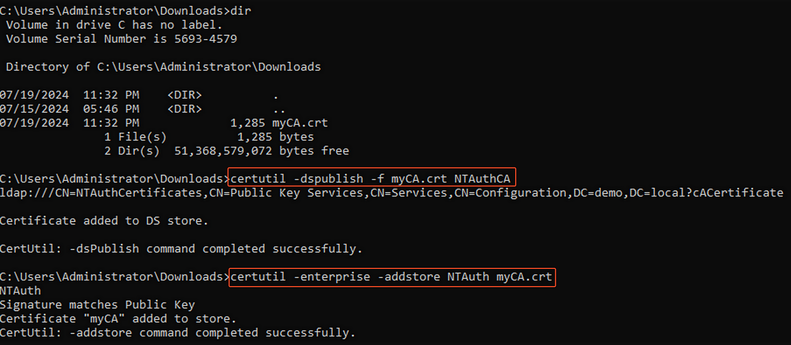 Publish the generated CA with command line