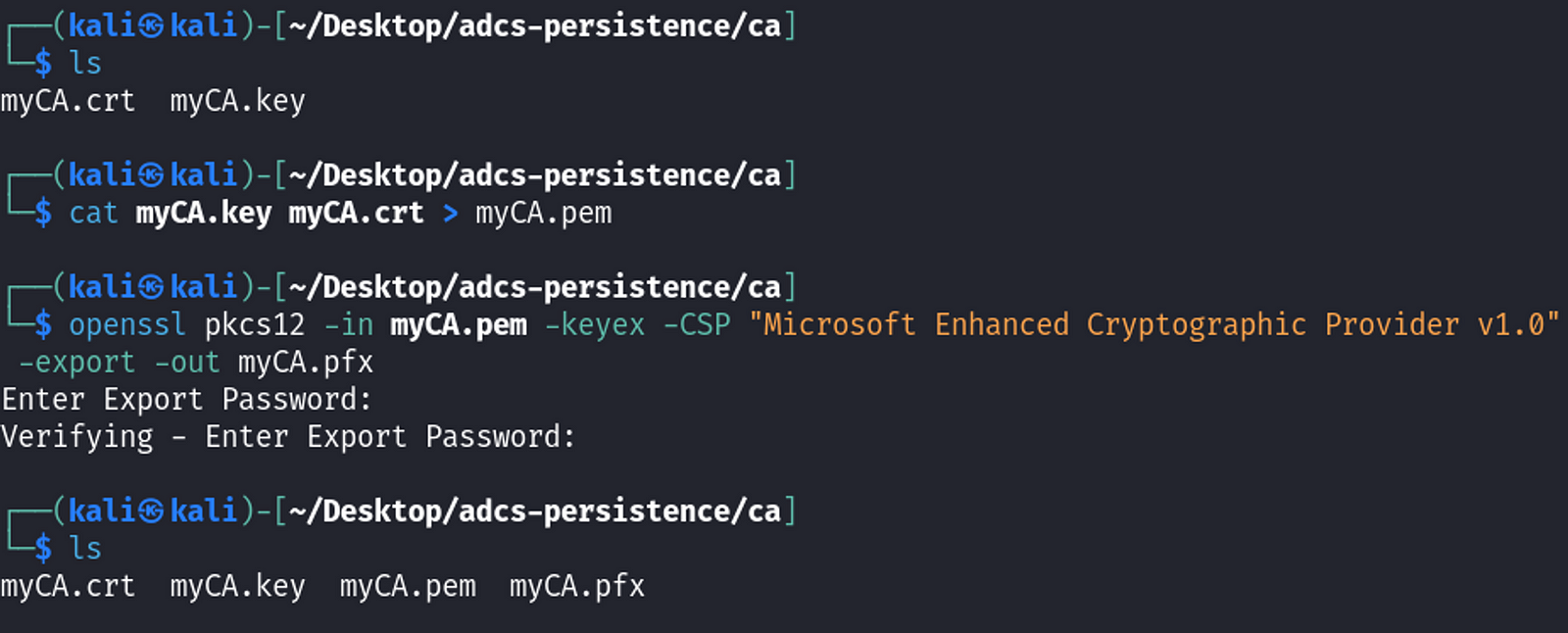 Convert the certificate and private key to .pfx format