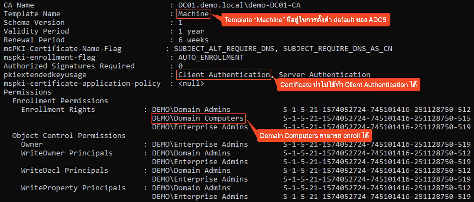 “Machine” certificate template details from Certify