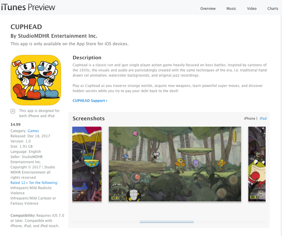เกม CUPHEAD ของปลอมที่ถูกเผยแพร่บน AppStore