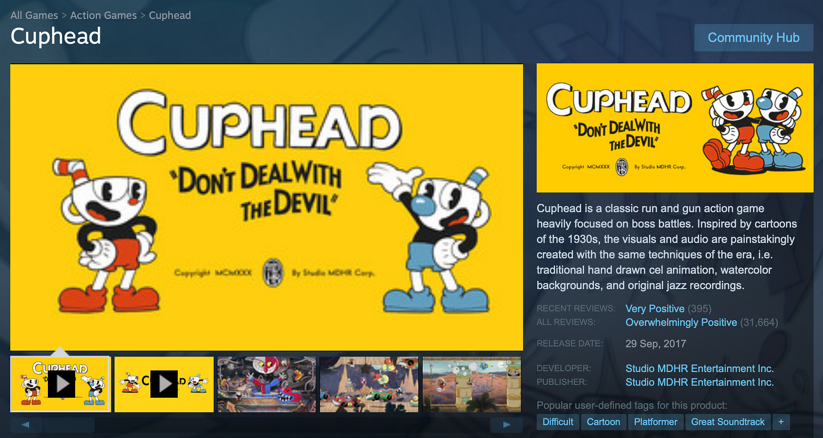 เกม CUPHEAD ของจริงที่เผยแพร่บน Steam