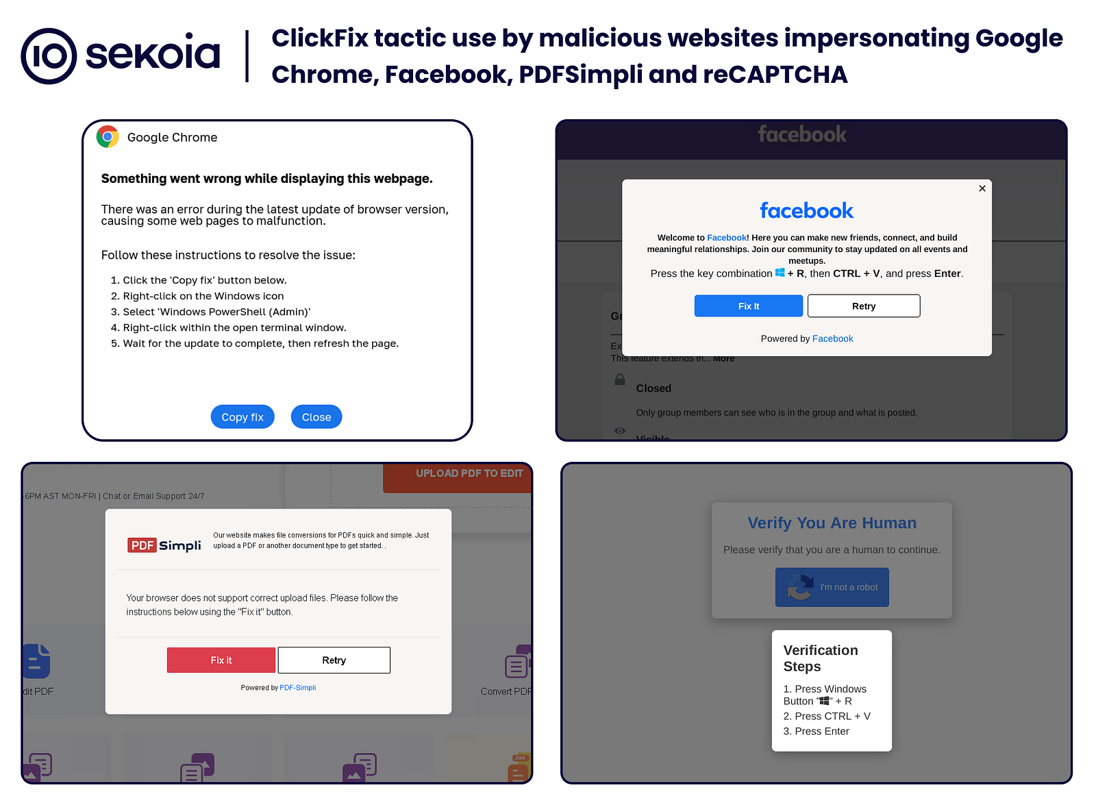 ตัวอย่างของ ClickFix ในรูปแบบต่าง ๆ (ภาพจาก Sekoia)