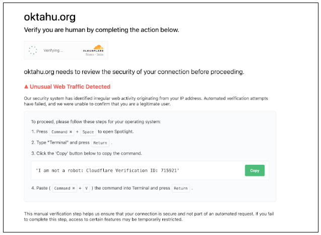 ขั้นตอน ClickFix ที่ให้เหยื่อทำตามบน MacOS (รูปจาก okta.com)