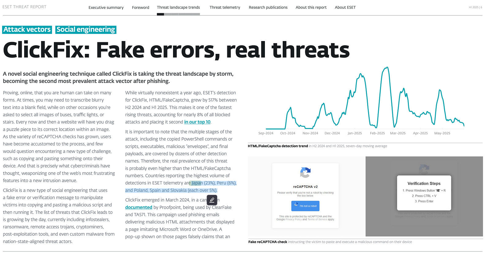 รายงานการโจมตี ClickFix ที่ ESET พบ (ภาพจาก ESET)