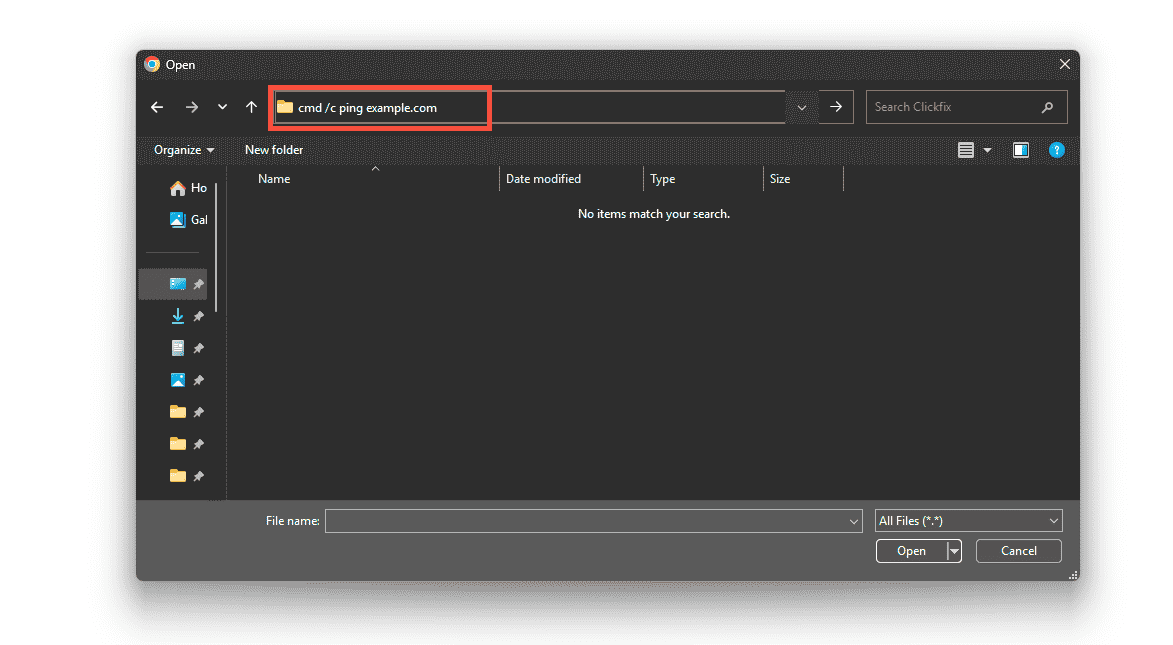 คำสั่ง cmd /c ping บน address bar ของ file explorer (ภาพจาก mrd0x.com)