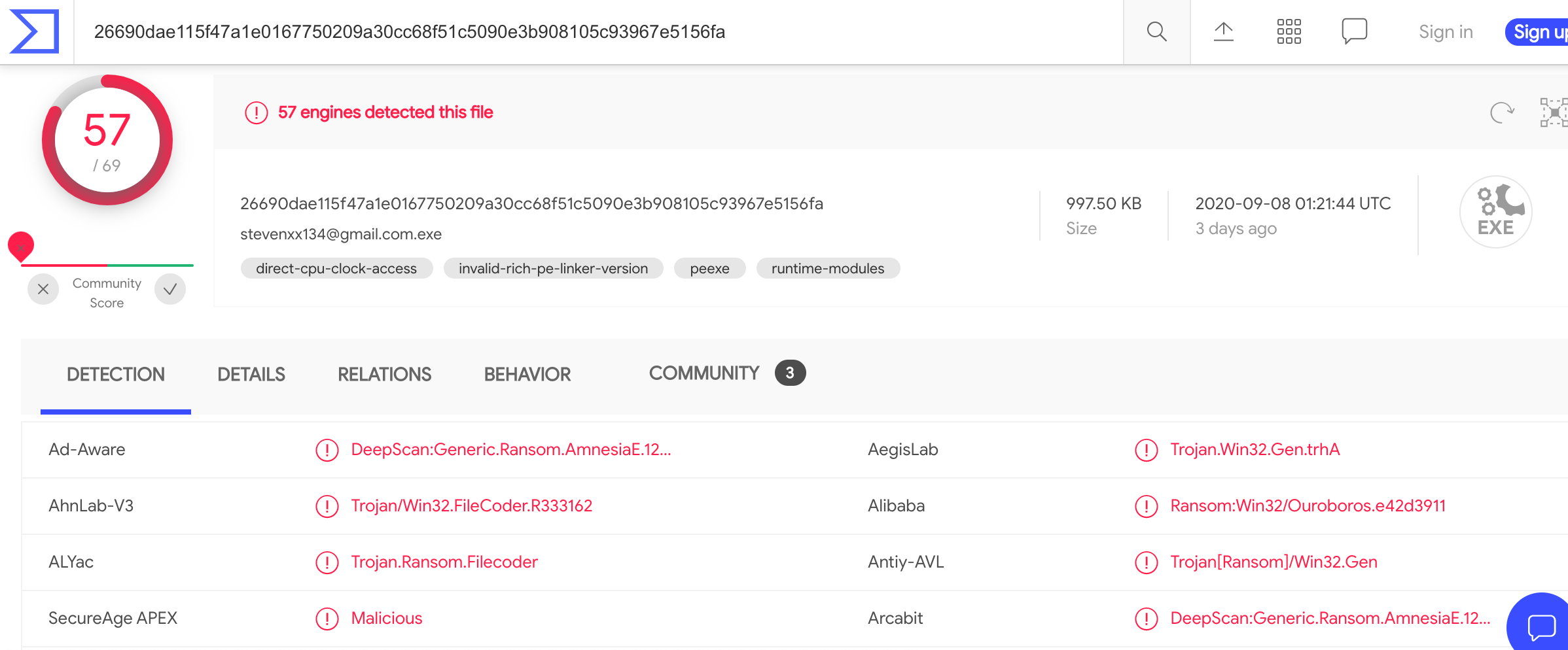 ผลจากการ scan binary file ของ VoidCrypt