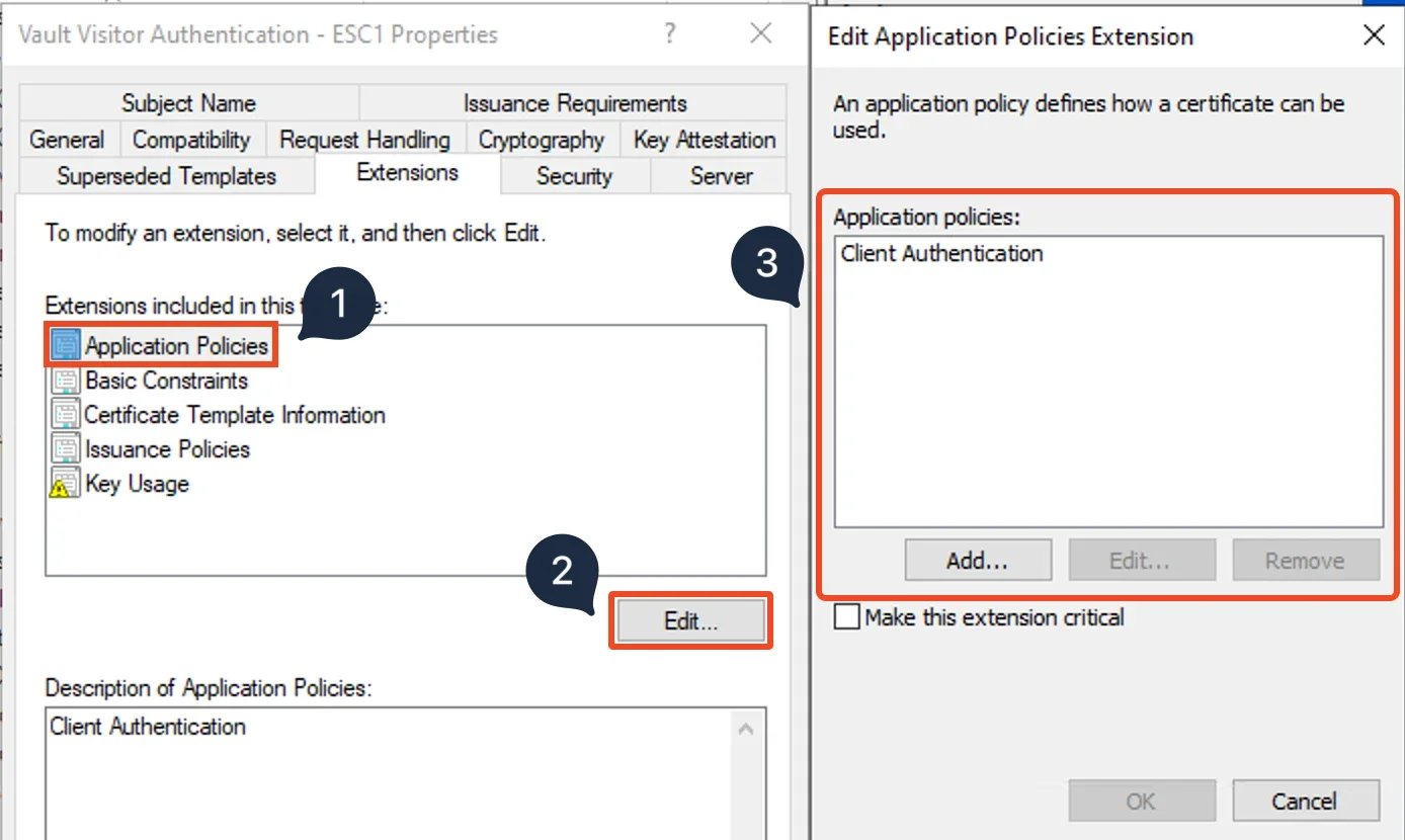Certificate Template Properties: Application Policies