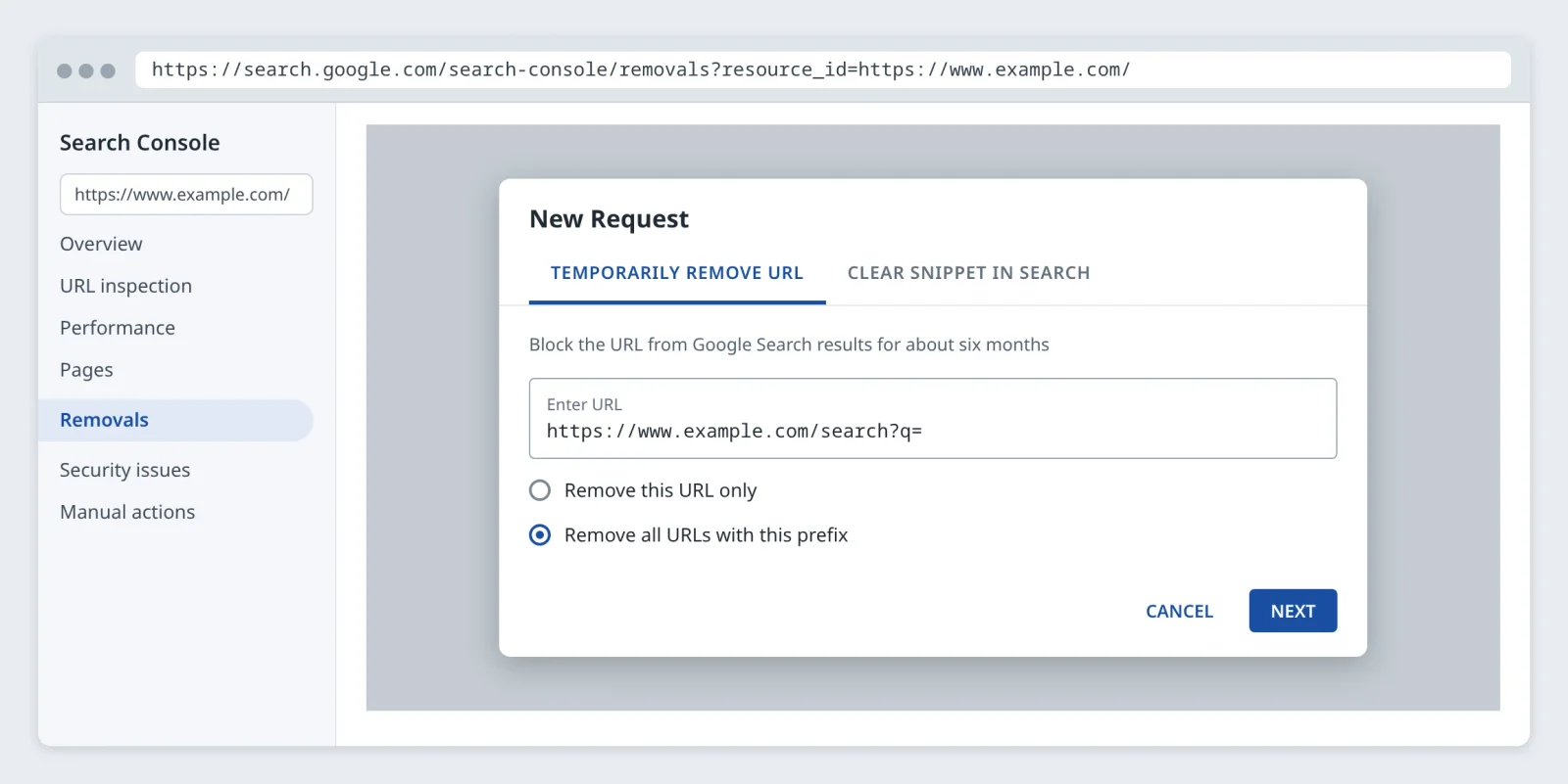 หน้า New Request ของเครื่องมือ Removals
