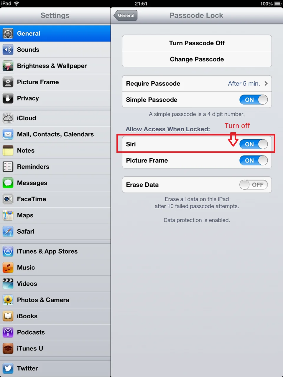 Siri ios6 setting