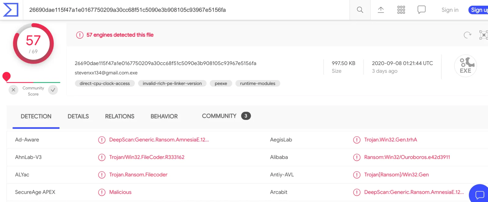 ผลจากการ scan binary file ของ VoidCrypt