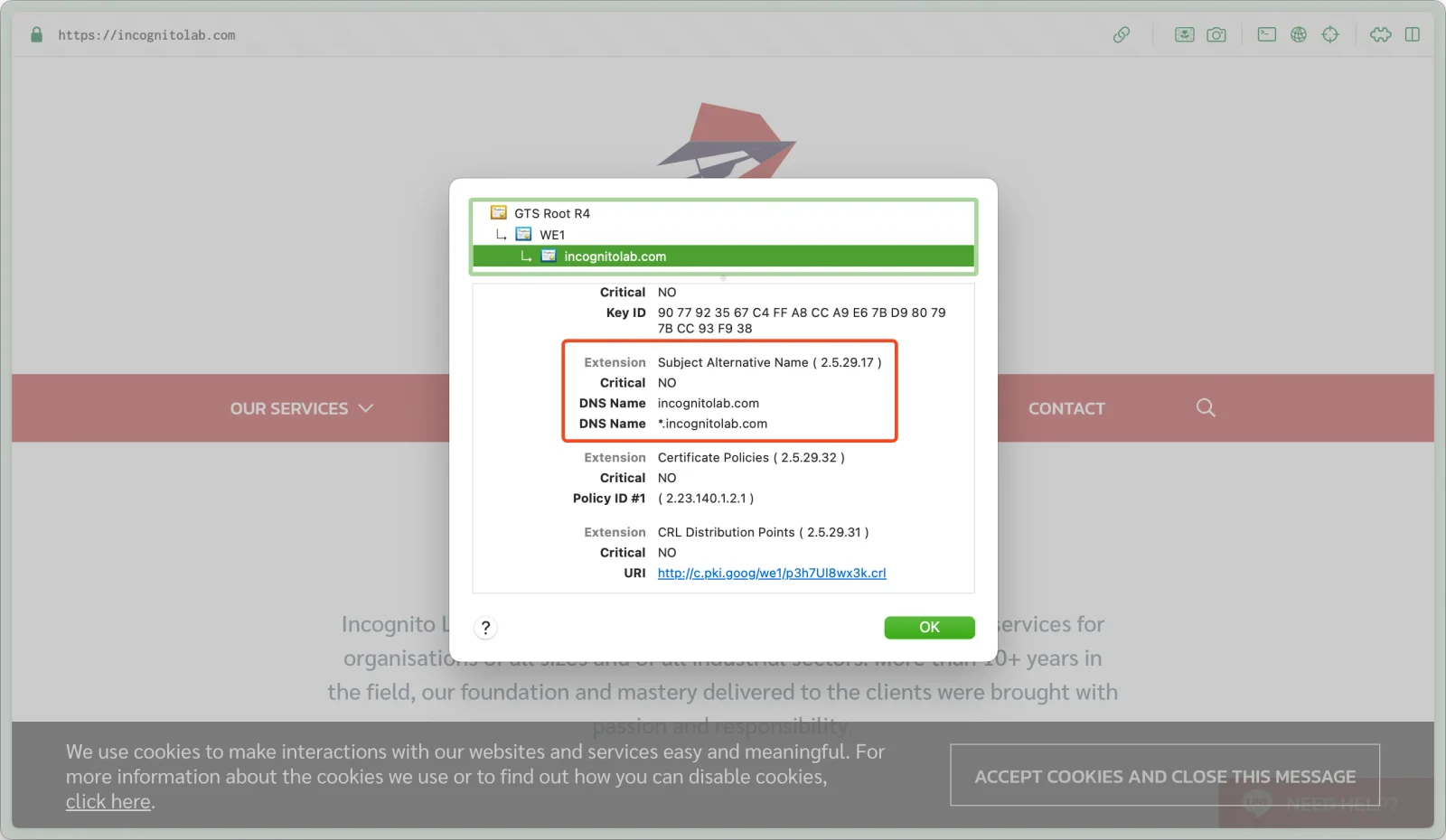 SSL Certificate of Incognito Lab’s Website
