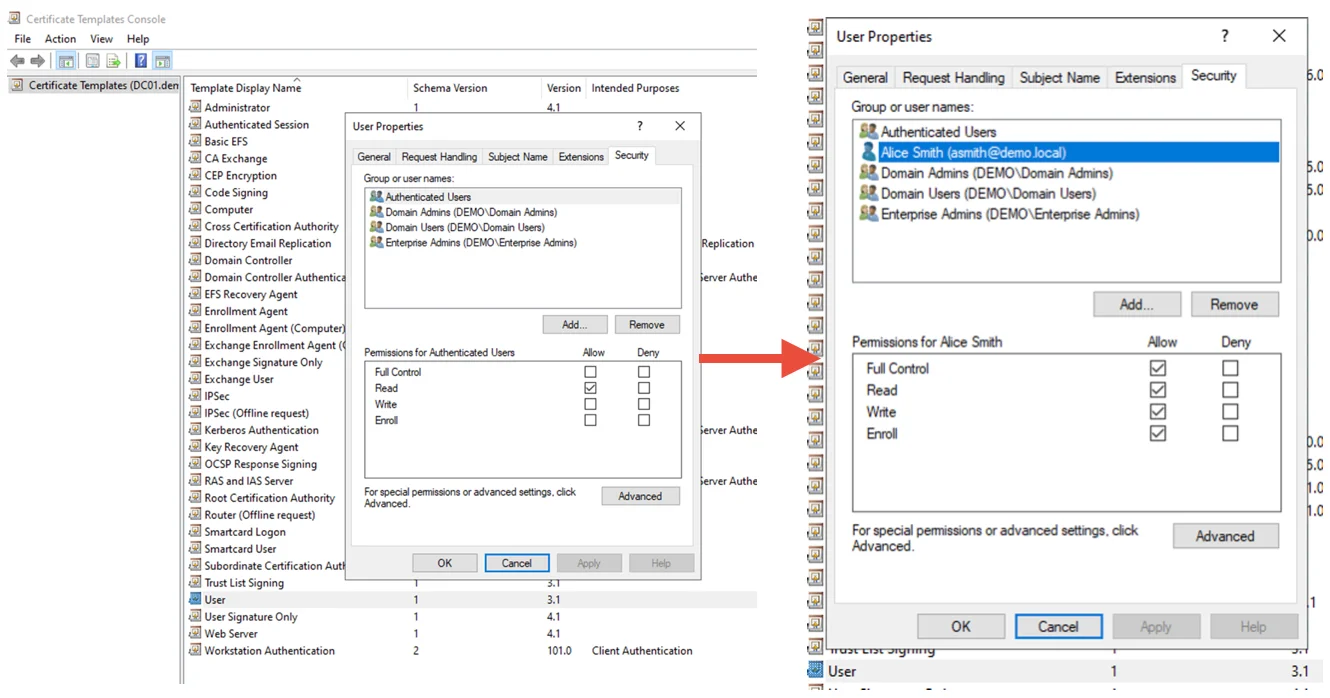 Assign User template Full Control access to Alice Smith