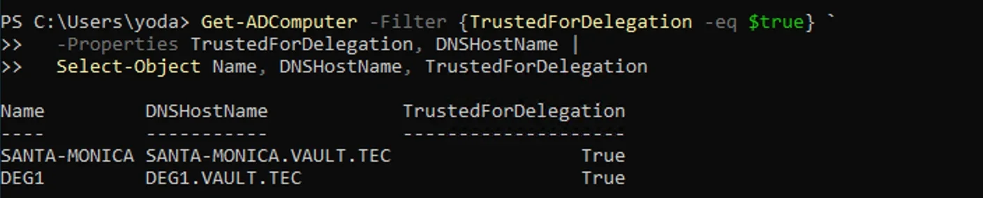 Command to enumeration for Unconstrained Delegation
