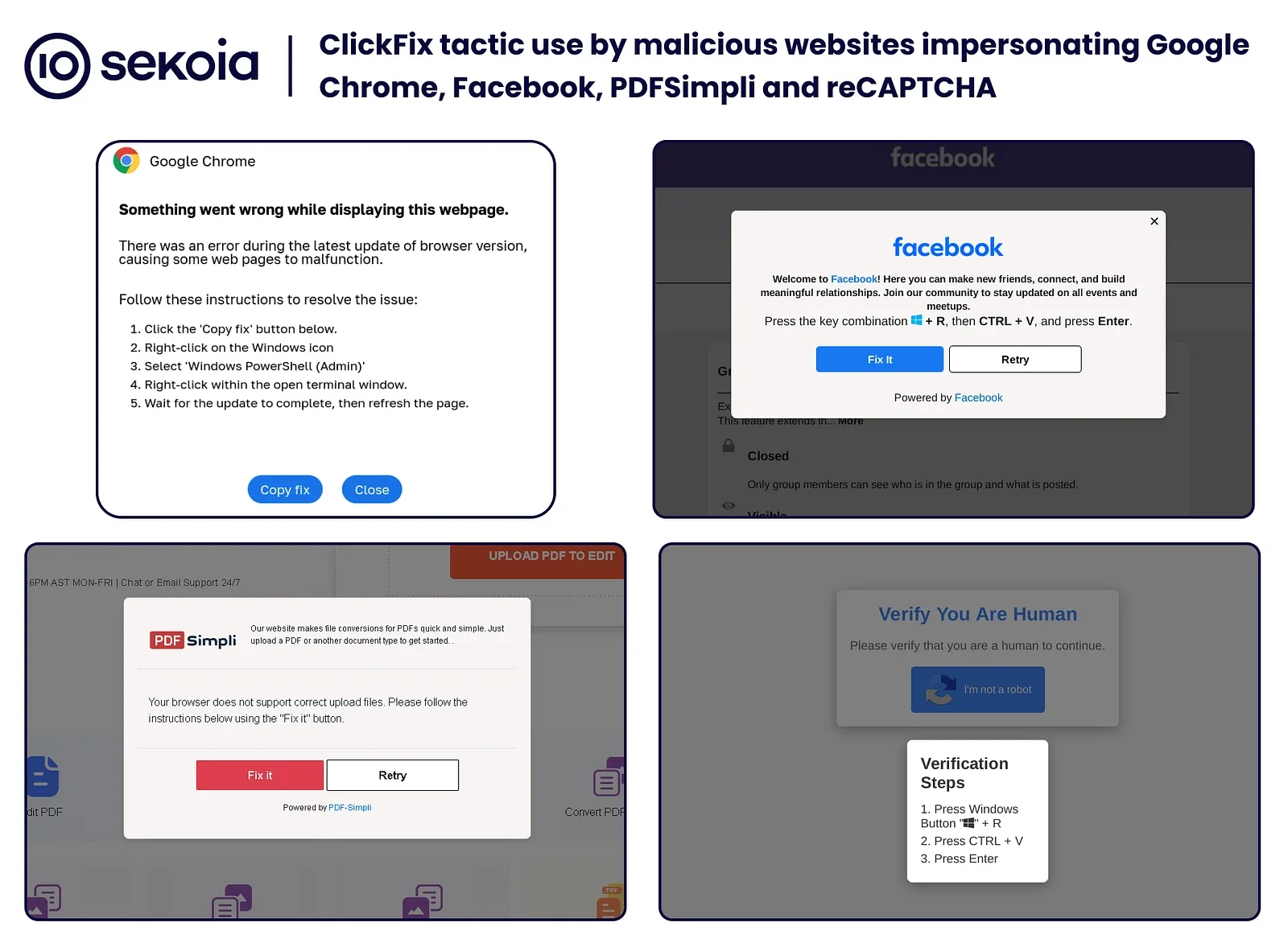 ตัวอย่างของ ClickFix ในรูปแบบต่าง ๆ (ภาพจาก Sekoia)