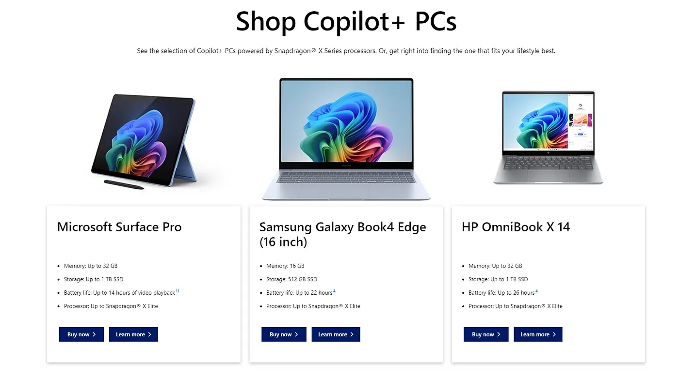 Copilot+ PCs powered by Snapdragon® X Series processors / Source: Microsoft