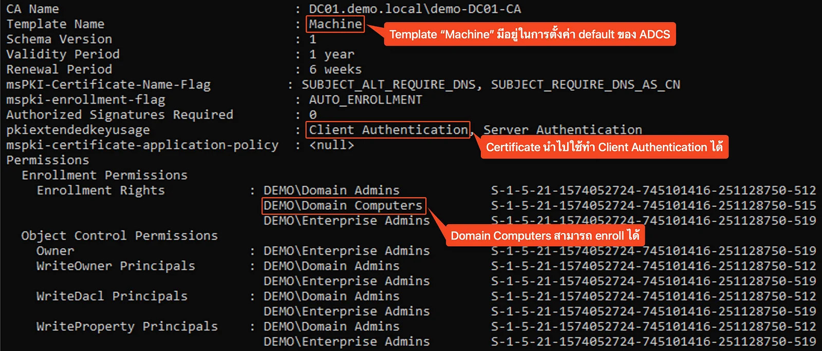 “Machine” certificate template details from Certify