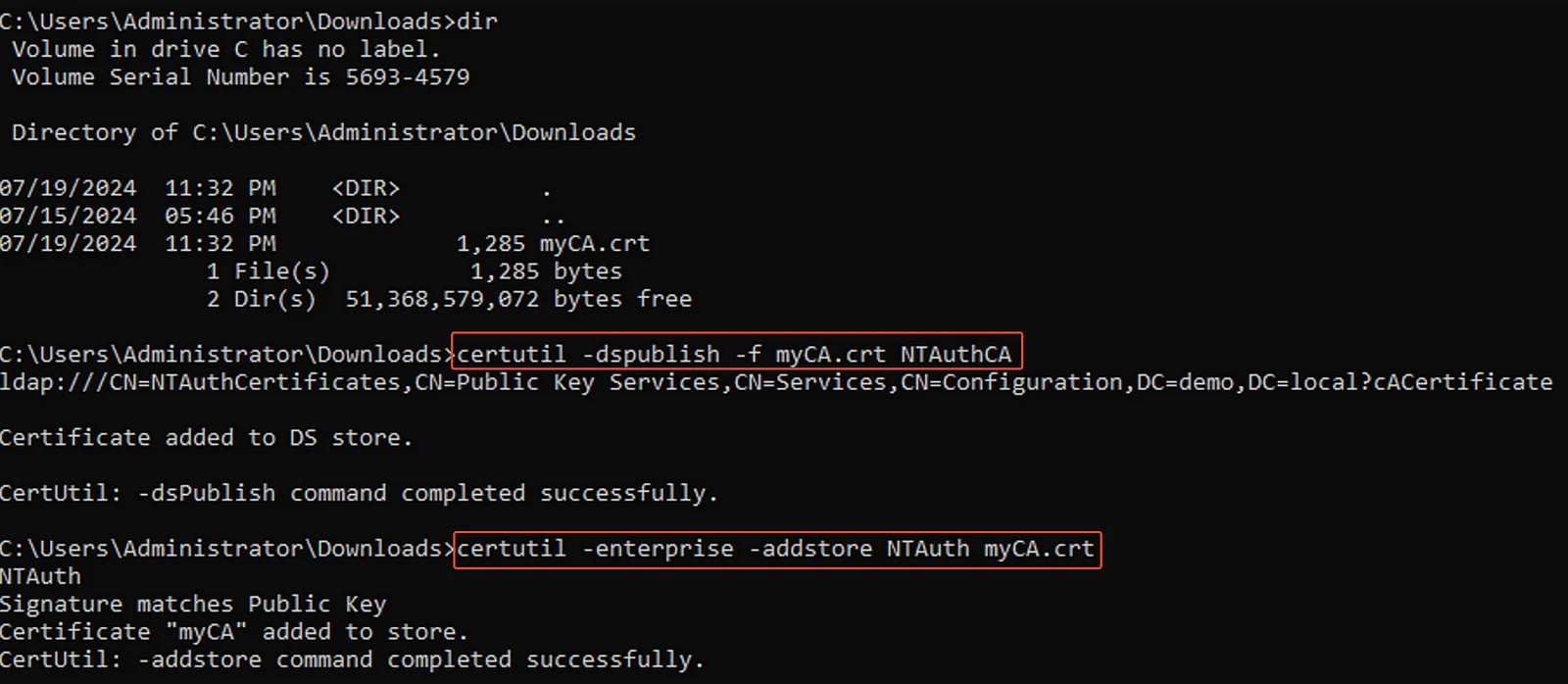 Publish the generated CA with command line