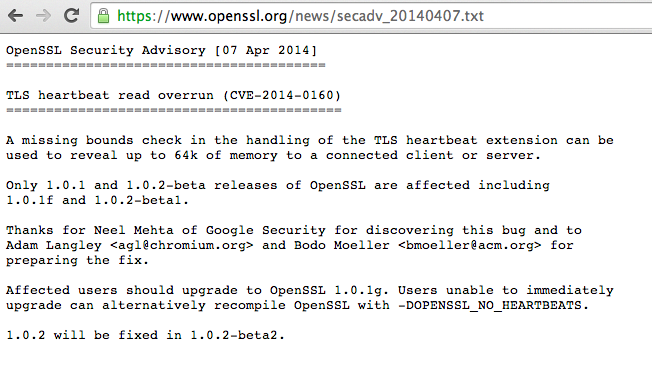 OpenSSL Security Advisory 07 Apr 2014